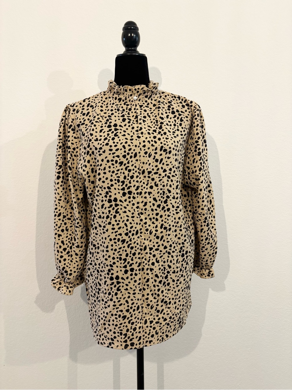 Beige & Black Leopard Print Long Sleeve Tunic